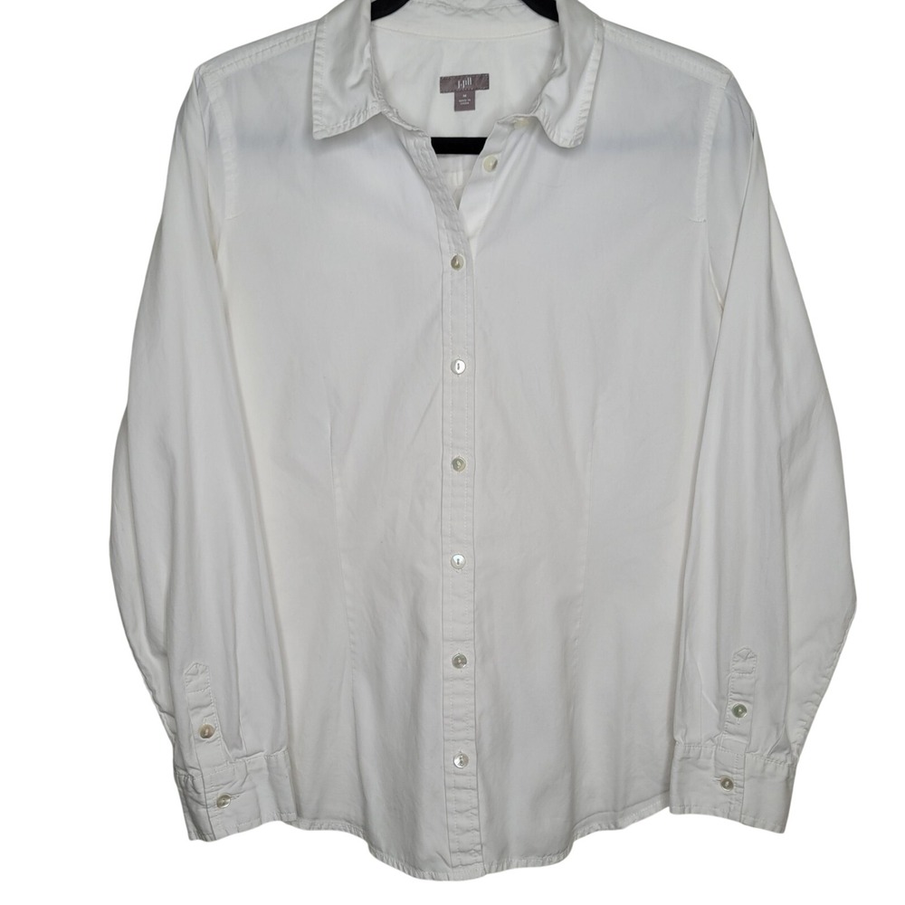 J. Jill Long Sleeve White 100% Cotton Button Down Women's Shirt Sz M Minimalist